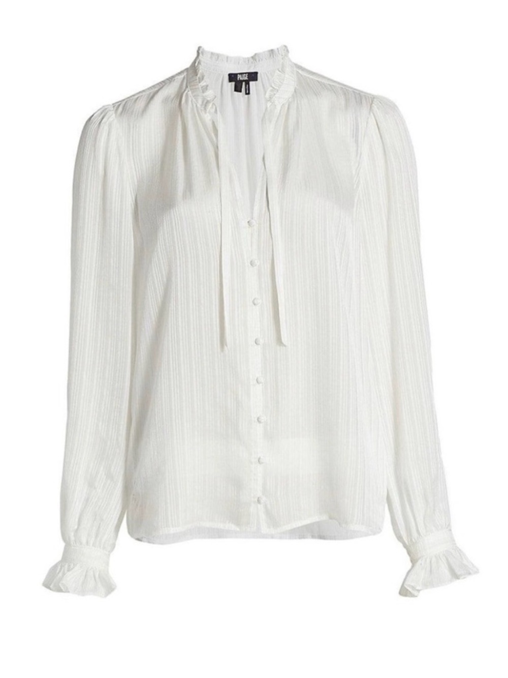 Paige NWT Marquet 100% silk blouse, ruffle neckline tie neck button blouse